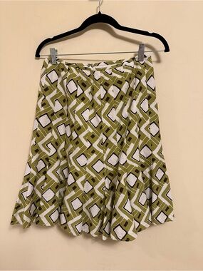 Lafayette 148 New York Green Skirt Silk Cotton Linen Size 4 $398